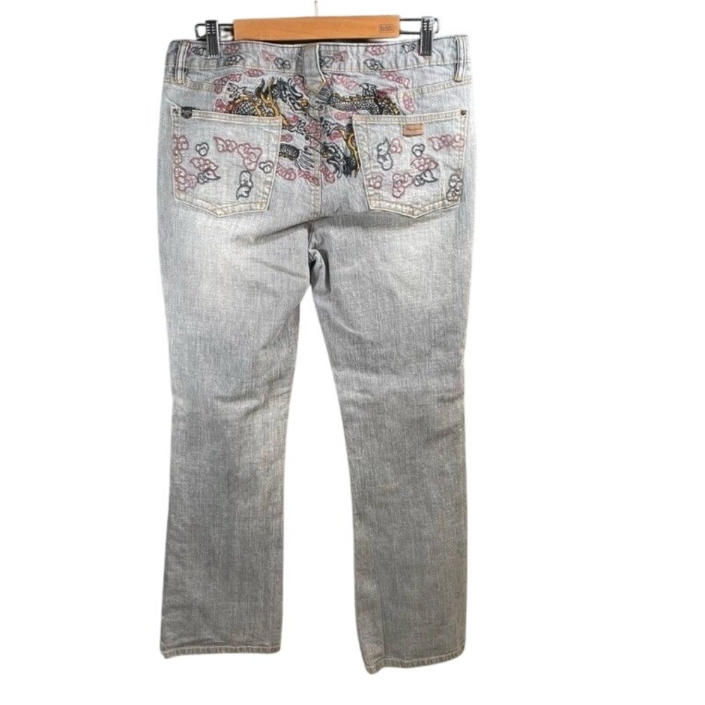 Pepe Jeans Dragon Embroidered Jeans Mens 33x32 Light Gray Y2K Streetwear Denim